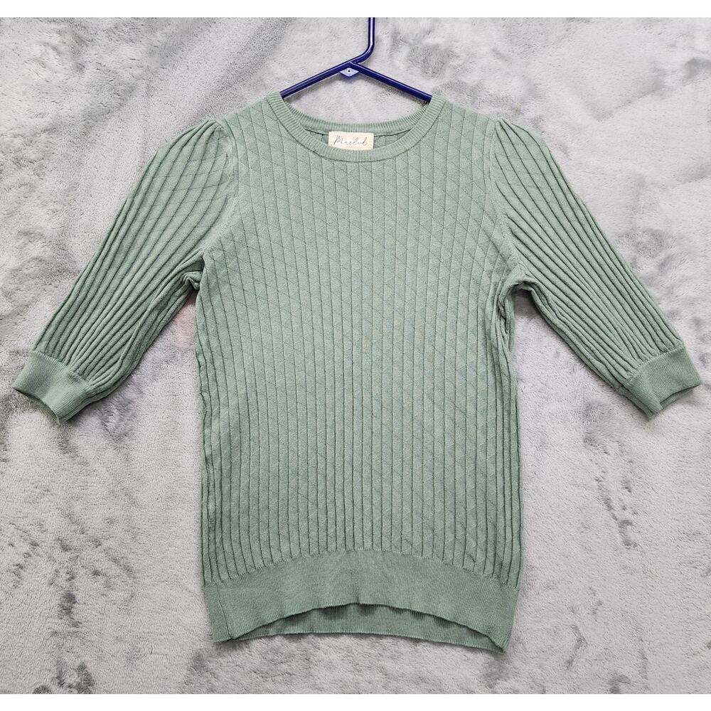 Marled‎ Sweater Womens XS Green Crew Neck Half Sleeves Pullover Stretch Knit